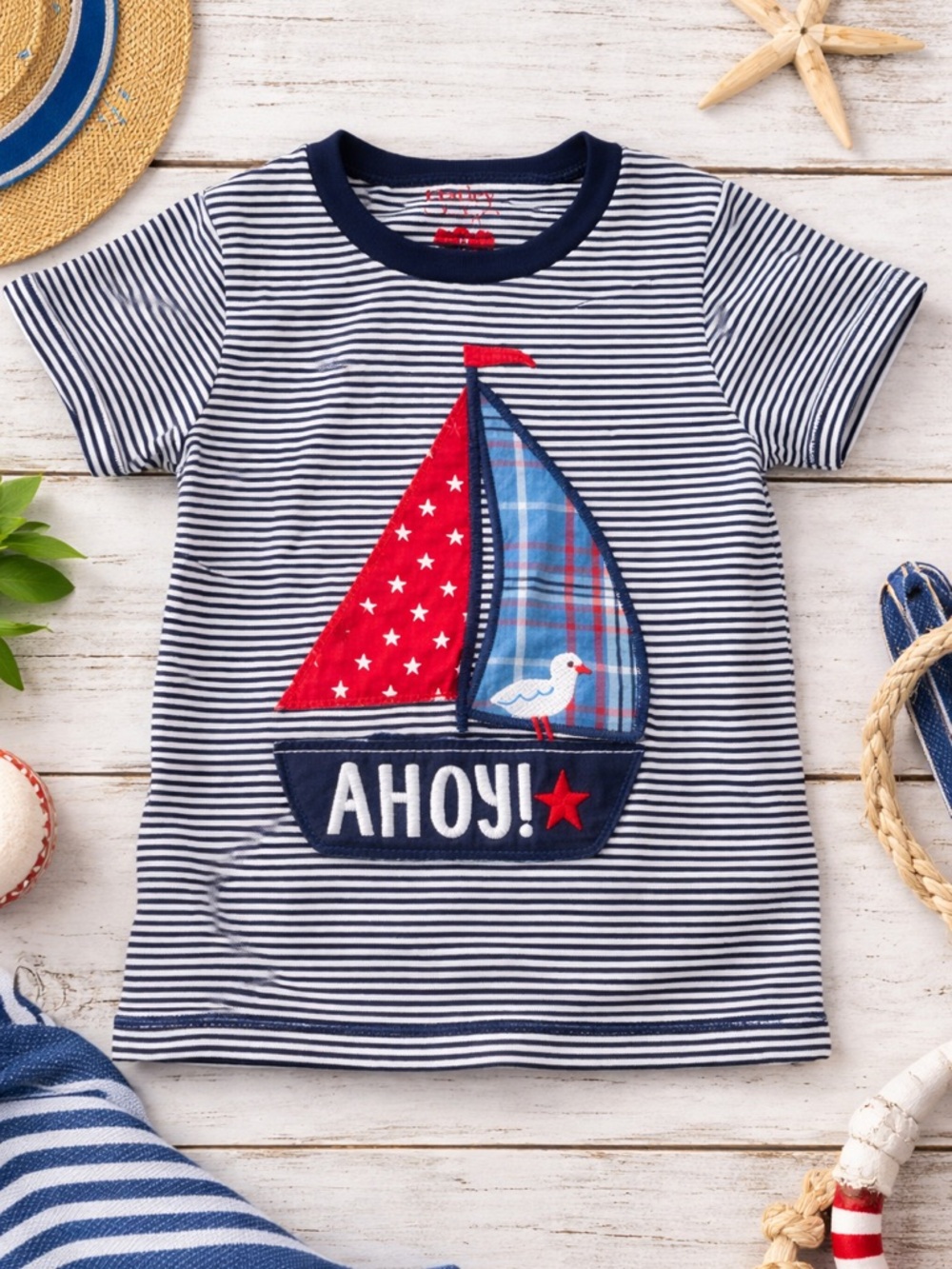Hatley Nautical Sailboat Shirt 2T Toddler “Ahoy” Boat Tee Striped